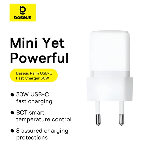 Сетевое зарядное устройство Baseus Palm PD/FC/QC 30W USB-C with USB-C to USB-C Cable 1 m White (P10111605213-01) - изображение 6