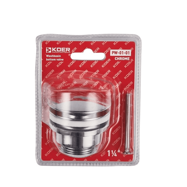 Донный клапан для умывальника Koer PW-01-01 1 1/4'' (кнопка) (Цвет хром) (KR3400) - Фото 1 Донный клапан для умывальника Koer PW-01-01 1 1/4'' (кнопка) (Цвет хром) (KR3400) - изображение 1