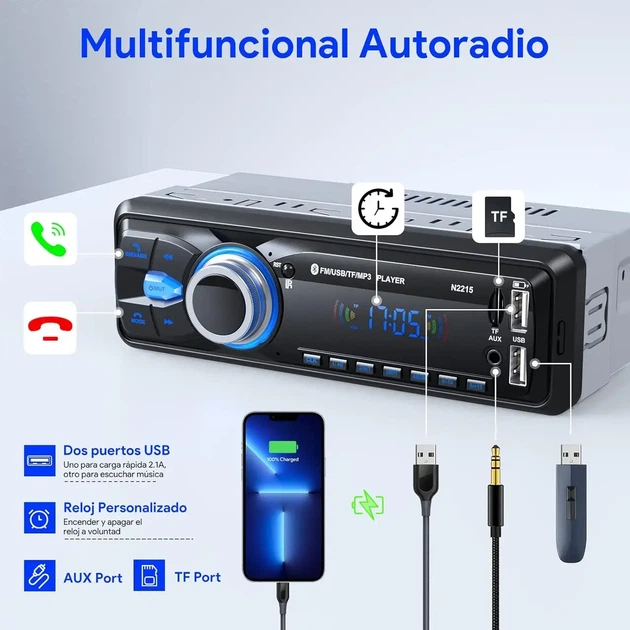 Автомобильное радио Chismos Coche Bluetooth N2215 - изображение 3