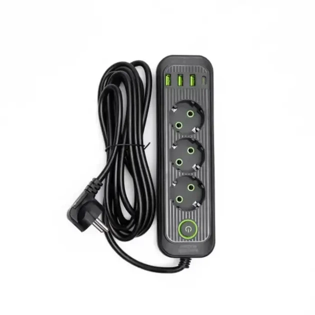 Мережевий фільтр чорний з вимикачем 3 розетки 3хUSB-A 1xUSB-C 3м HP-5-34 - Фото 2 Мережевий фільтр чорний з вимикачем 3 розетки 3хUSB-A 1xUSB-C 3м HP-5-34 - зображення 2
