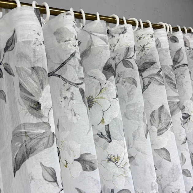 Тюль Magnolia 200x240 см с цветочным принтом Бело-серый (YH8541-200) - изображение 11