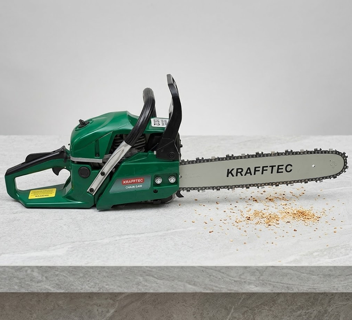 Бензиновая пила KRAFFTEC бензопила цепная для распила древесины заготовки дров обрезки садовых веток 6500 Вт 45 см 58 см3 9500 об мин легкий запуск Smart Start зеленая - Фото 9 Бензиновая пила KRAFFTEC бензопила цепная для распила древесины заготовки дров обрезки садовых веток 6500 Вт 45 см 58 см3 9500 об мин легкий запуск Smart Start зеленая - изображение 9