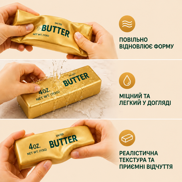 Сквиш Масло Золотое 11 см ароматизированный Squishy Butter Gold Игрушка масло антистресс Мягкий сквиш - Фото 2 Сквиш Масло Золотое 11 см ароматизированный Squishy Butter Gold Игрушка масло антистресс Мягкий сквиш - изображение 2