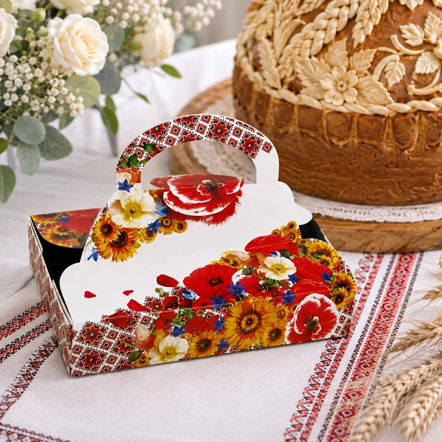 Весільна коробка для короваю та солодощів «Український цвіт», 205х115х40 мм (C-0036) - изображение 3