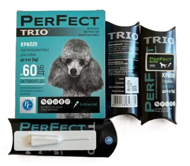 Perfect Trio для собак до 4 кг - капли на холке от блох, клещей и гельминтов, 3 пипетки по 0,6 мл - изображение 2