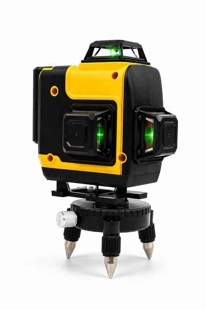 Лазерный уровень нивелир Laser Level Meter 3D-4D 2 аккумулятора 16 линий зеленый луч со штативом в кейсе желтый - изображение 6