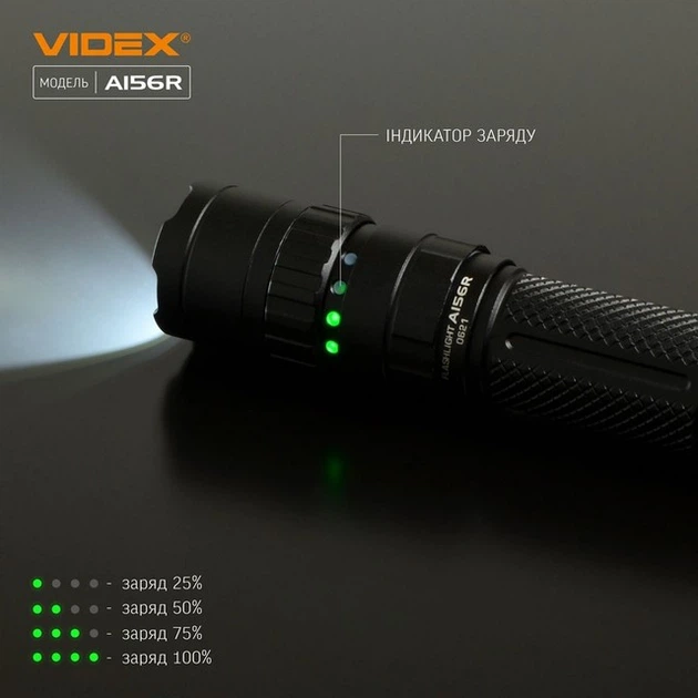 Фонарик ручной Videx 1700Lm 20 Вт мощный светодиодный с аккумулятором 21700 4000 мАч USB Type-C с индикатором заряда водонепроницаемый алюминиевый корпус для туризма и профессионального использования - изображение 7