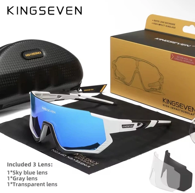 Велосипедные очки KINGSEVEN LS910 с комплектом сменных линз 3 шт и защитой UV400 для велоспорта и бега противоударные поляризационные с черно белой оправой из полимера TR90 для профессиональной защиты зрения при интенсивных тренировках на открытом воздухе - изображение 2