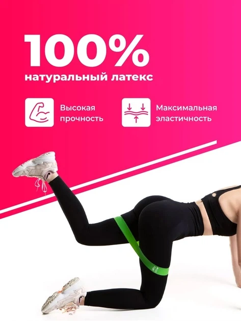 Фітнес гумки LOOP для тренувань набір 5 штук еластичні стрічки з латексу для розтяжки мʼязів ніг рук спини з чохлом для спорту та йоги - зображення 4
