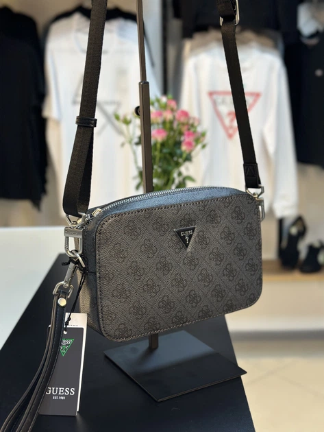 Сумка чоловіча unisex Guess Milano через плече сіра з монограмою - изображение 6