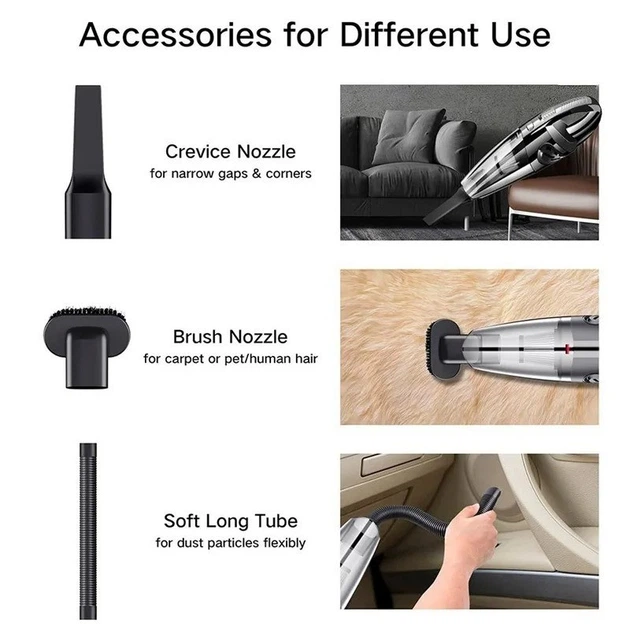 Аккумуляторный автомобильный пылесос Vacuum Cleaner E-6 XL-830 120 Вт с HEPA-фильтром и тремя насадками - изображение 6