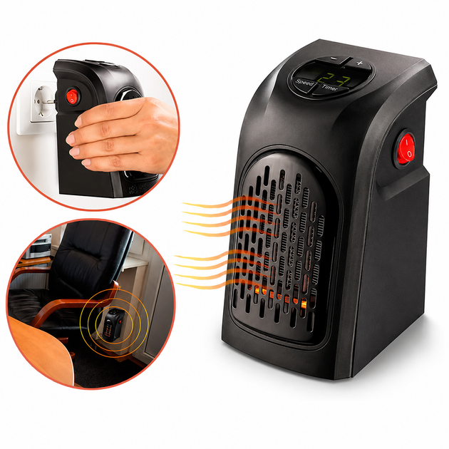 Компактний обігрівач Handy Heater 400 Вт | Керамічний тепловентилятор у розетку з терморегулятором - Фото 2 Компактний обігрівач Handy Heater 400 Вт | Керамічний тепловентилятор у розетку з терморегулятором - изображение 2