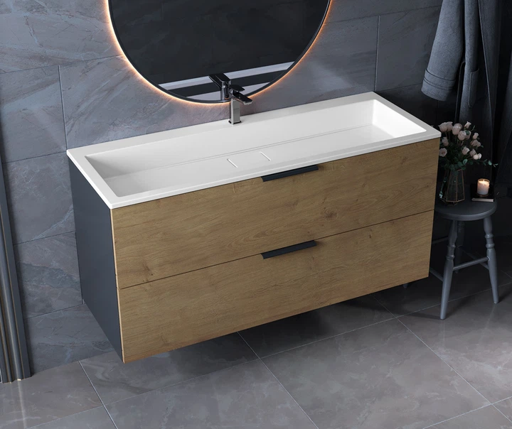 Тумба подвесная Status Juna 120 Дуб, с умывальником Aria Low 120 - изображение 5