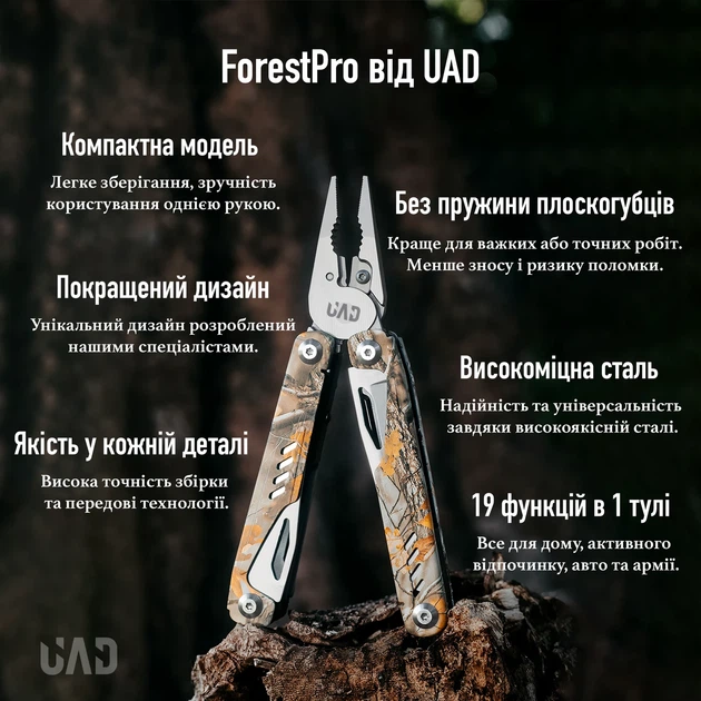 Мультитул ForestPro 19 инструментов нержавеющая сталь камуфляж - Фото 3 Мультитул ForestPro 19 инструментов нержавеющая сталь камуфляж - изображение 3