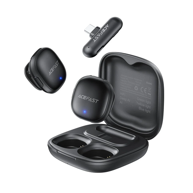 Беспроводная микрофонная система ACEFAST R1 dual-mic 48 ч работы ABS-пластик черный - изображение 5