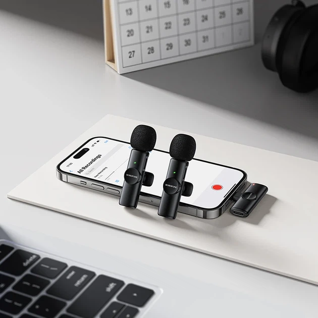 Беспроводная микрофонная система BOROFONE BFK16A dual-mic Lightning черная ABS-пластик - изображение 8