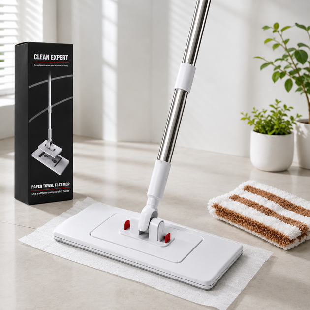 Швабра Clean Expert 2 в 1 з розсувною платформою, 2 розмірами насадки + 20 вологих серветок 20×30 см - изображение 2