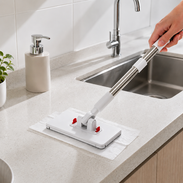 Швабра Clean Expert 2 в 1 з розсувною платформою, 2 розмірами насадки + 20 вологих серветок 20×30 см - изображение 4