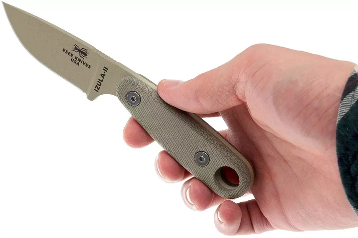 Ніж Esee Knives Izula II, лезо Plain Desert Tan 1095 High Carbon, руківя Micarta Desert Tan, піхви Plastic, IZULA-II-DT - изображение 7