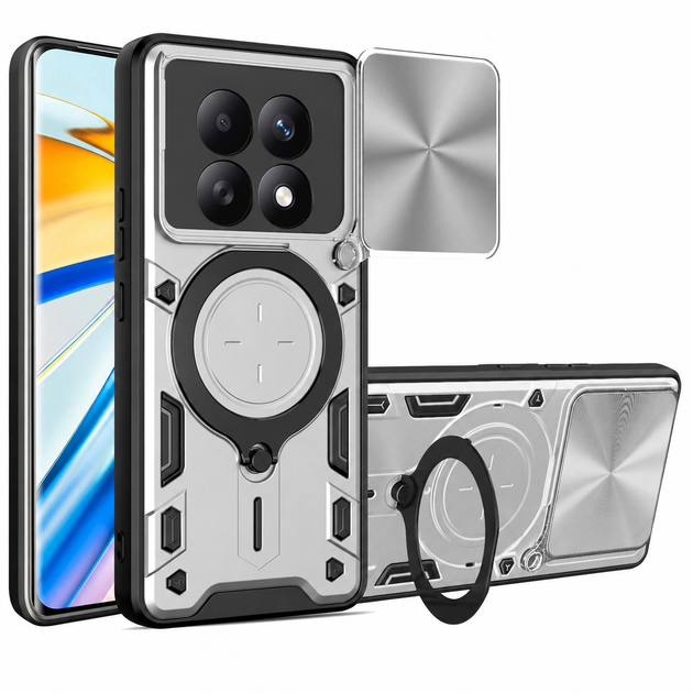 Чехол Magnetic Shield для Xiaomi Redmi Note 15 5G бампер противоударный с подставкой кольцом Silver - Фото 1 Чехол Magnetic Shield для Xiaomi Redmi Note 15 5G бампер противоударный с подставкой кольцом Silver - изображение 1