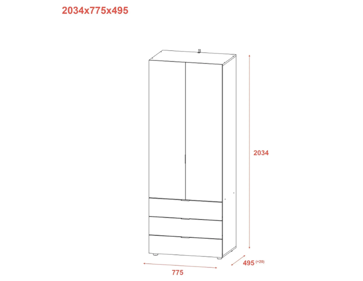 Шафа для одягу Doros Гелар 80737022 Cонома 77,5х49,5х203,4см (1782247672) - зображення 3
