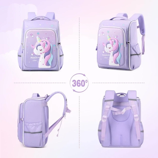 Школьный ортопедический детский рюкзак для девушек Unicorn Magical Time Единорог 3D для девочки в школу 1-4 класс розово-фиолетовы - изображение 4