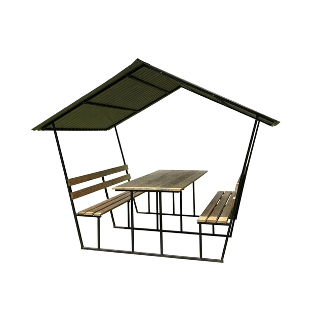 Беседка дачная разборная металлическая с крышей 230х200х200 см со столиком и скамейками - Фото 2 Беседка дачная разборная металлическая с крышей 230х200х200 см со столиком и скамейками - изображение 2
