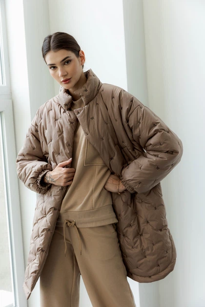 Жіноча стьобана куртка з коміром-стійкою та вишивкою Seventeen XXL-3XL Бежевий (2000000183572) - зображення 5