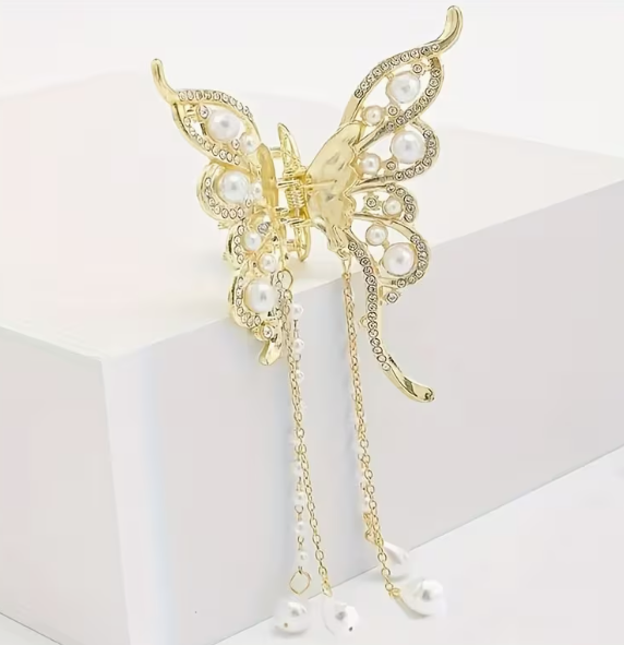 Крабик для волос с кисточками и жемчужинами в форме бабочки Butterfly Pearl - изображение 4