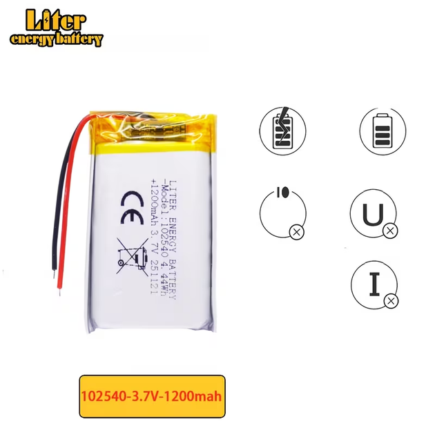 Літій-полімерний акумулятор Li-Po Liter Energy Battery 102540 3.7V 1200 mAh (4.44 Wh) із платою захисту PCB — Виводи під пайку. - зображення 2