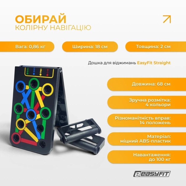 Доска для отжиманий EF Straight (тренажер многофункциональный регулируемый, упоры для отжиманий) US-1367-B - изображение 3