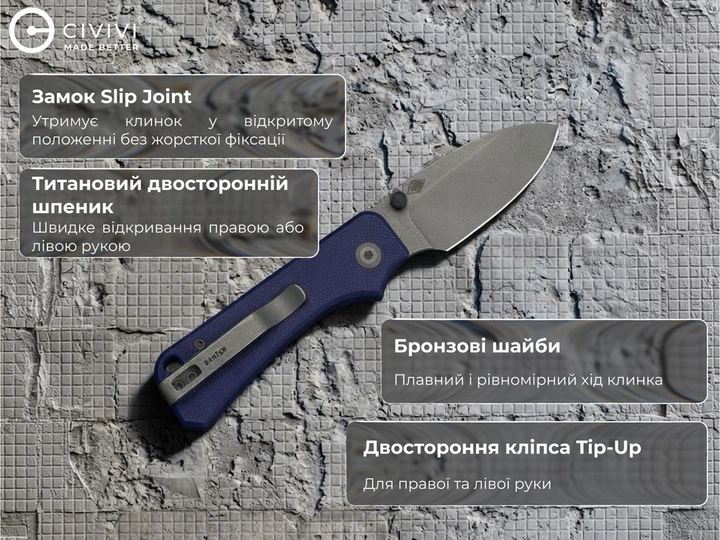 Нож складной карманный Civivi Baby Banter Slip Joint Синий (C25066A-1) - изображение 15