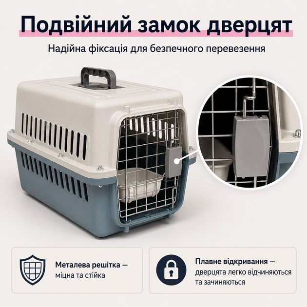 Переноска для котів і собак до 12 кг 48×32×30 см — вентильована, з підвісною мискою та м’яким внутрішнім вкладишем KT8002012 - зображення 6