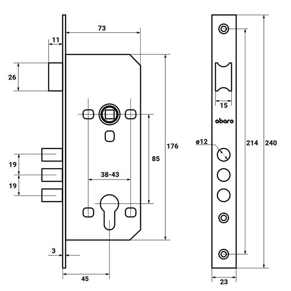 Механизм замка ABARO M2000-45 (BS45*85мм) SN матовый никель - изображение 9