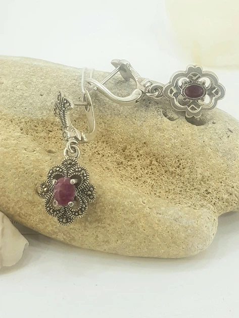 Серьги из серебра с рубіном и капельным серебром (103767/35) - изображение 6