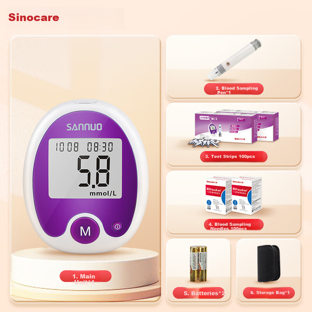Набор Sinocare Stable для измерения глюкозы, 100 тест-полосок - изображение 2