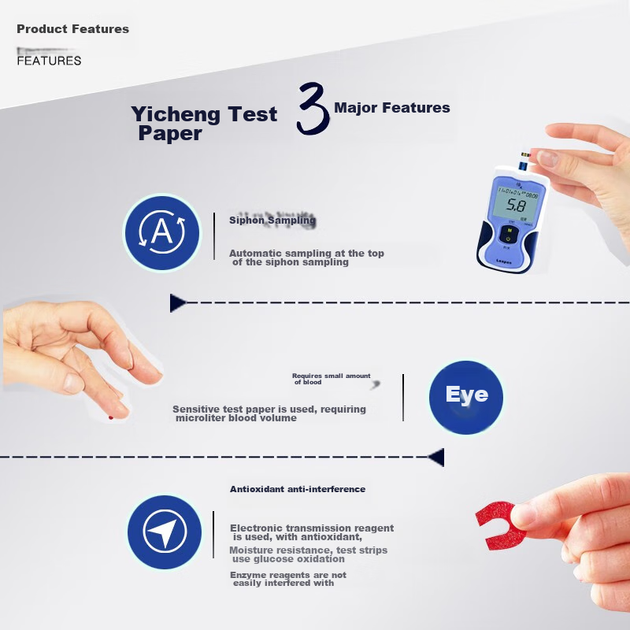 Тест-полоски Yicheng для глюкометра, 50 шт + 50 ланцетов, JPS-5 - изображение 3