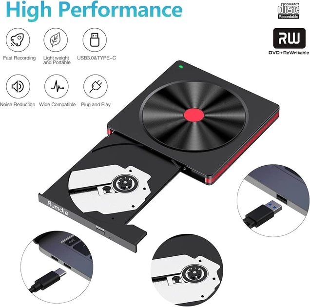 Внешний CD/DVD привод Aumdie BT681 USB 3.0 + Type-C, DVD±RW, портативный для ноутбука, ПК, Mac - изображение 3
