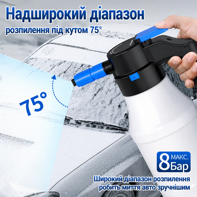 Аккумуляторный пеногенератор 1.5 л для мытья авто ручной электрический распылитель активной пены высокого давления - изображение 9