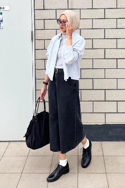 Укороченная рубашка свободного кроя JW ANDERSON UNIQLO в клетку 1159862495 (Голубой XL) - Фото 14 Укороченная рубашка свободного кроя JW ANDERSON UNIQLO в клетку 1159862495 (Голубой XL) - изображение 14