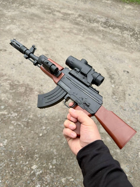 Страйкбольний Автомат Калашнікова на акумуляторі АК-47 з Лазером та Компенсатором на кульках 6 мм Довжина 70 см, коричневий - зображення 3