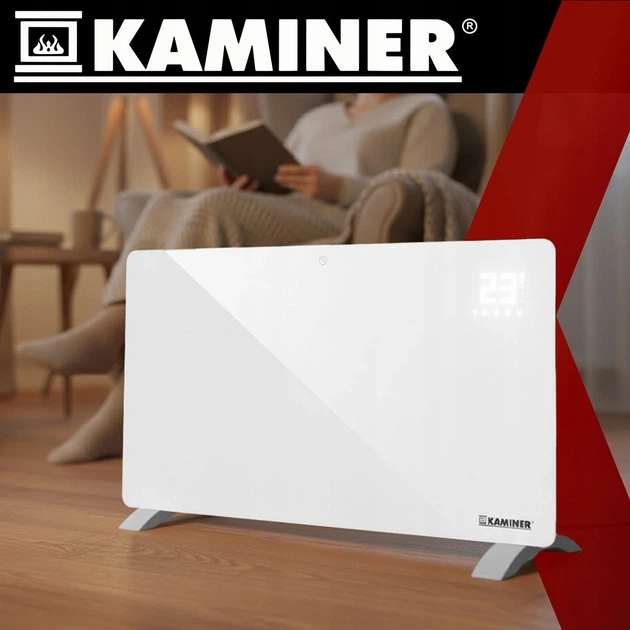 Электрический стеклянный конвектор Kaminer Zelva 2500 Вт Wi-Fi с пультом, белый (26573) - изображение 3