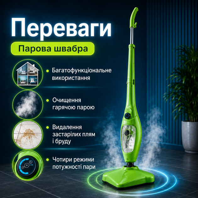 Паровая швабра Steam Master H2O MOP X5 1250 Вт Многофункциональный пароочиститель для дома Отпариватель одежды Устройство для очистки пола окон ковров - изображение 2