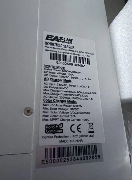 Гібридний сонячний інвертор 6.2 кВт 48 В Wi-Fi MPPT чиста синусоїда 6200W паралельна робота до 12 пристроїв - Фото 5 Гібридний сонячний інвертор 6.2 кВт 48 В Wi-Fi MPPT чиста синусоїда 6200W паралельна робота до 12 пристроїв - зображення 5