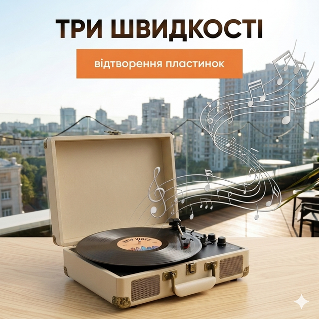 Програвач вінілу вінілових пластинок ретро аудіосистема з Bluetooth колонкою грамофон вініловий бездротовий Beige - Фото 4 Програвач вінілу вінілових пластинок ретро аудіосистема з Bluetooth колонкою грамофон вініловий бездротовий Beige - изображение 4