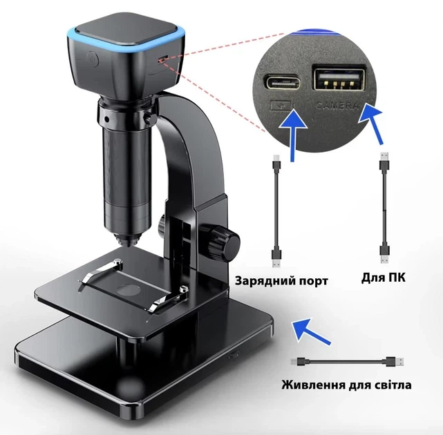 Цифровий USB мікроскоп на штативі зі збільшенням до 2000X і бездротовим під'єднанням через WI-FI, чорний - изображение 5