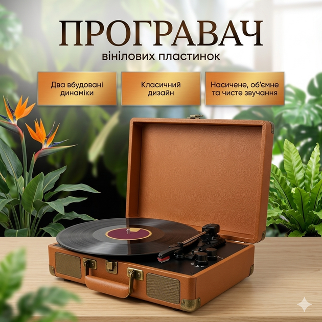 Програвач вінілу вінілових пластинок ретро аудіосистема з Bluetooth колонкою грамофон вініловий бездротовий - Фото 1 Програвач вінілу вінілових пластинок ретро аудіосистема з Bluetooth колонкою грамофон вініловий бездротовий - изображение 1