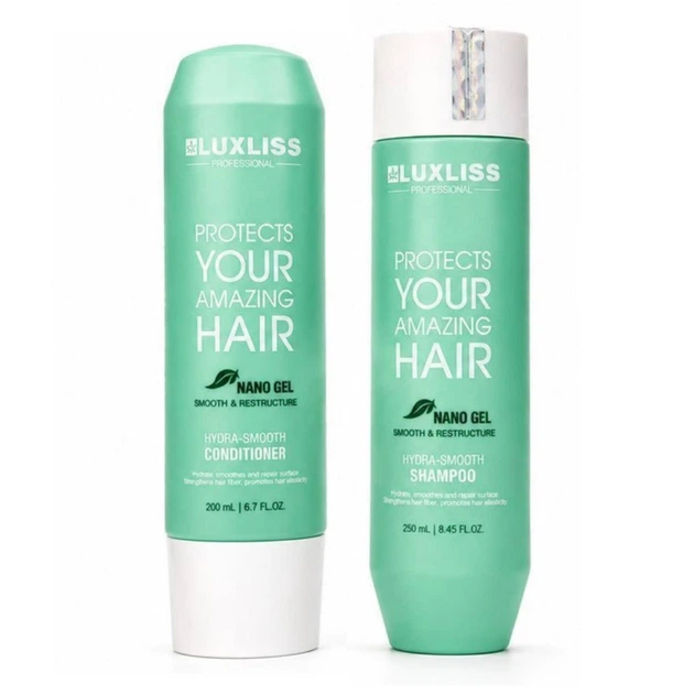 Набор Luxliss NANO Gel Hydra-Smooth для разглаживания волос Шампунь 250ml + Кондиционер 200ml - Фото 1 Набор Luxliss NANO Gel Hydra-Smooth для разглаживания волос Шампунь 250ml + Кондиционер 200ml - изображение 1