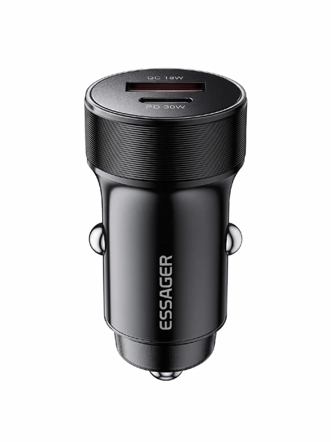 Автозарядний пристрій Essager у прикурювач 30 Вт USB Type-C USB-A PD QC 3.0 (ES-CC24), чорний - зображення 7