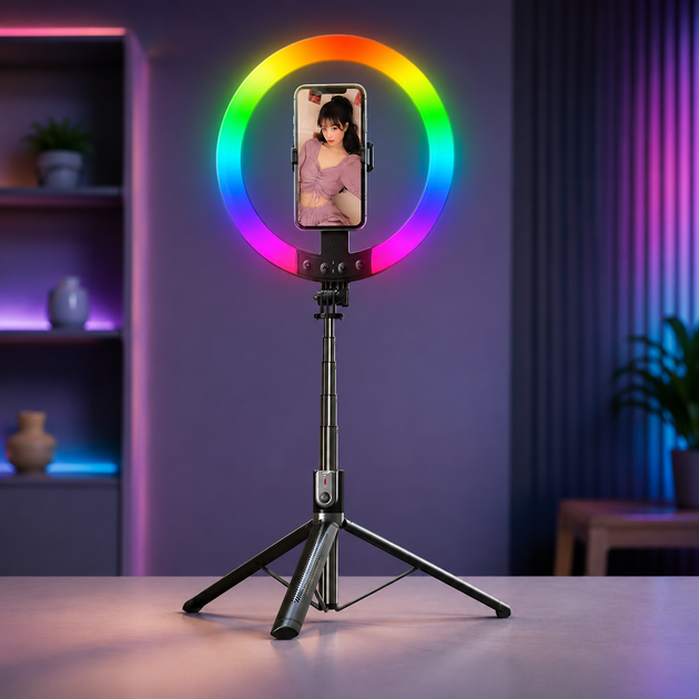 Селфі-палиця зі штативом P100 з кільцевою RGB LED-лампою та функцією AI-автовідстеження 2.2 м Bluetooth 5.2 USB Type-C - зображення 6